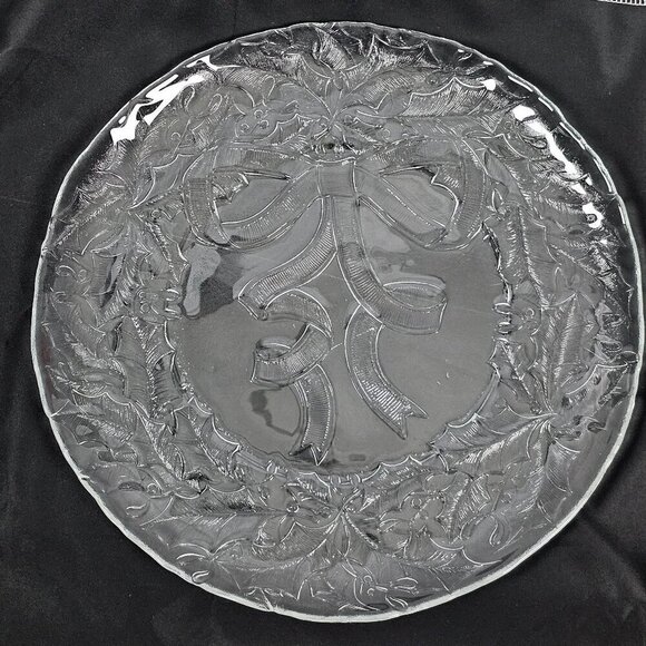 Arcoroc Vintage Clear Glass Christmas Holly Ribbon Cookie Serving Platter - Picture 1 of 5